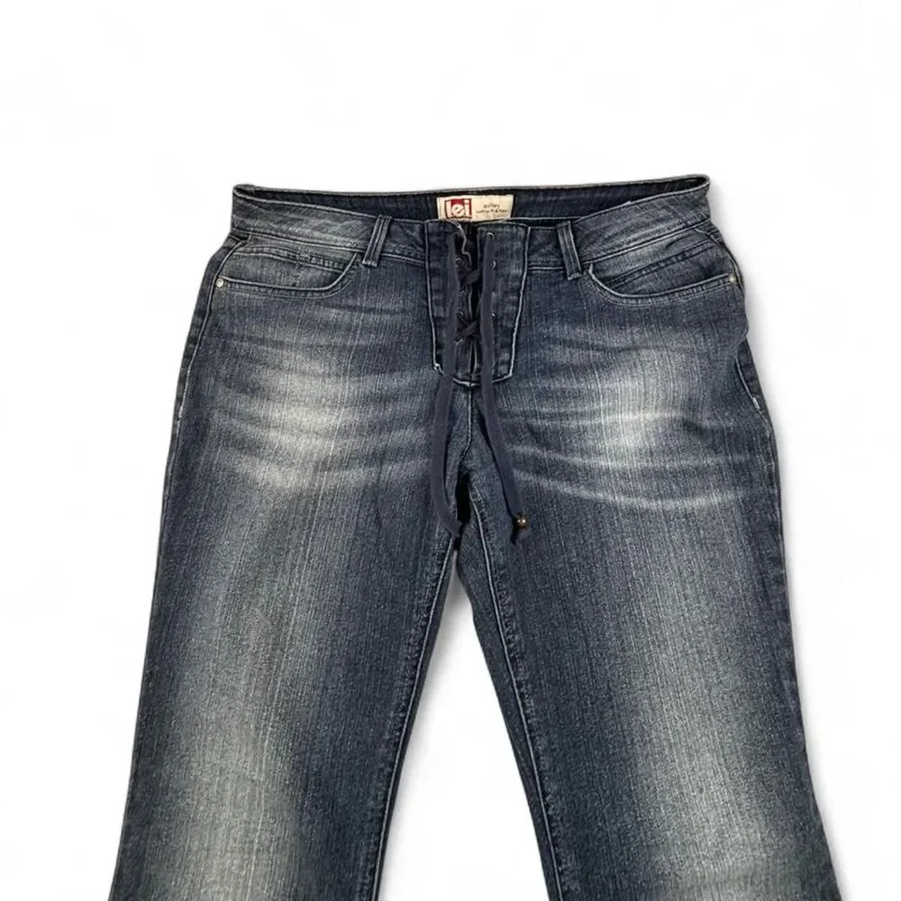 LEI Y2K Low Rise Flare Jeans Size 13 Tie Front Vintage 2000s Denim